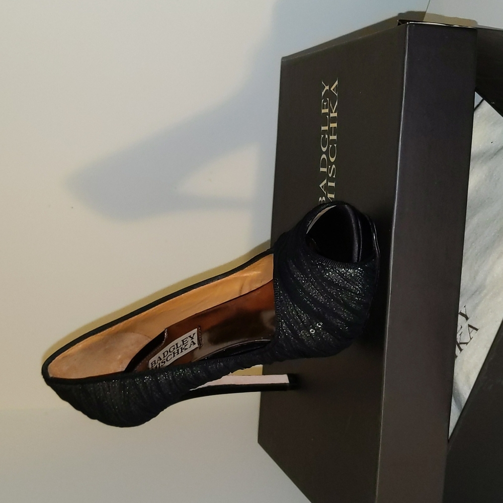 Badgley Mischka Black Sequined Net Stilettos